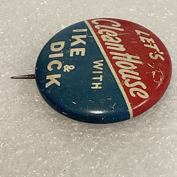 Let’s Clean House With Ike & Dick 1” Vintage Pin Pinback Button GnuCollectibles - Picture 5 of 6